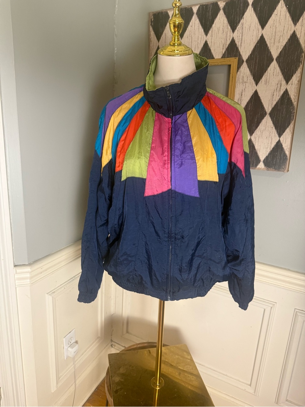 Vintage Carolina Colours Windbreaker Large Colorblock 80s 90s Nylon Jacket